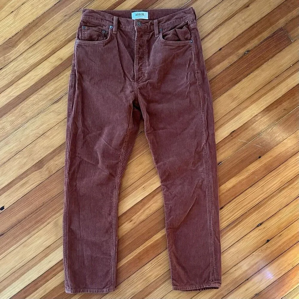 Agolde Riley Long Straight Corduroy Pants in Saddle Size 28 - Picture 2 of 9